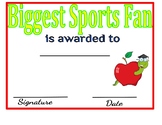 Biggest Sports Fan Certificate: Personality Awards