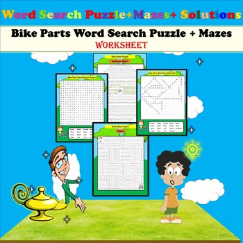 Preview of Bike Parts Word Search Puzzle + Mazes /National Bike Month (May) /Activities