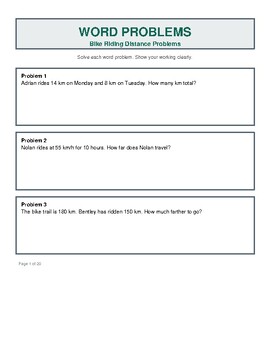 Preview of Bike Riding Distance Problems / Math Practice Worksheets For Students