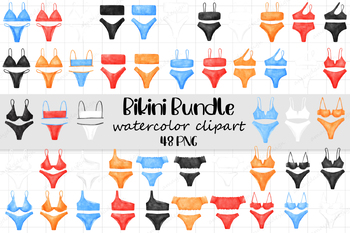 Preview of Bikini Bundle, Swimwear, Swimsuit, Bundle Clipart, Watercolor Summer Clipart