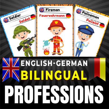 Preview of Bilingual 60 Careers & Profession Flashcards (English/German), Community Helpers