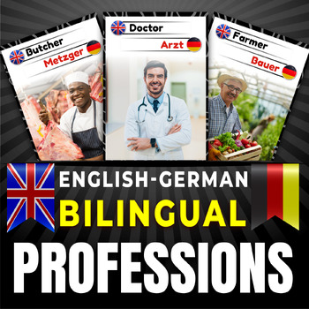 Preview of Bilingual 60 Careers & Profession Flashcards (English/German), Community Helpers