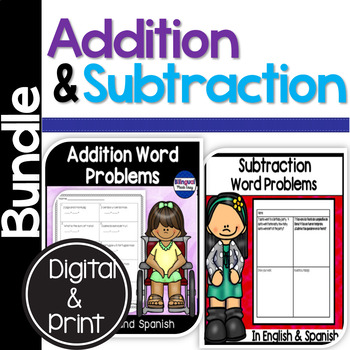 Preview of Addition & Subtraction Word Problems Bundle English Spanish DIGITAL LEARNING