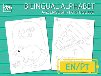 Preview of Bilingual Alphabet: English & Portuguese - Coloring Pages, Flash Cards