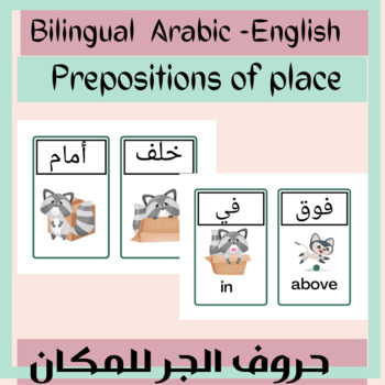 Preview of Bilingual Arabic -English prepositions flashcardsبطاقات حروف الجر