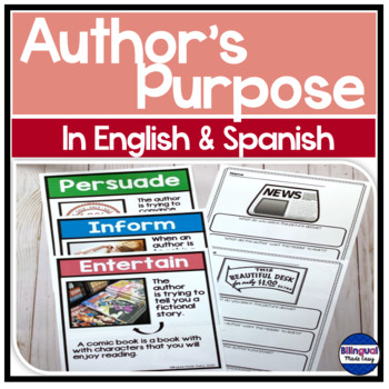 Preview of Author's Purpose Worksheets in English Spanish DIGITAL LEARNING