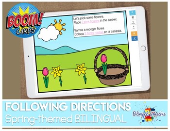 Preview of Bilingual BOOM Cards | Following Directions | for Speech Teletherapy