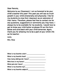 Preview of Bilingual Back to School Welcome Letter and Get to Know you Take Home Form