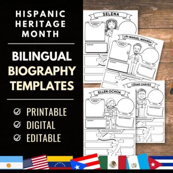 Preview of Bilingual Biography Project Templates for Hispanic Heritage Month