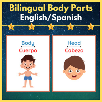 Bilingual Body Parts Flashcards English/Spanish. Printable Posters