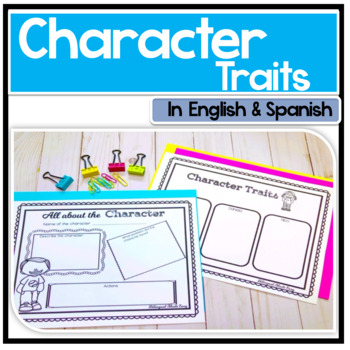 Preview of Bilingual Character Traits Worksheets in English & Spanish DIGITAL LEARNING