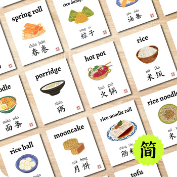 Preview of Bilingual Chinese Food Flashcards - Printable Mandarin Flash Cards Word Wall