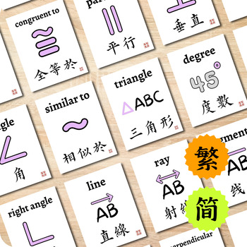 Preview of Bilingual Chinese Geometry Symbols Flashcards - Math Vocabulary Word Wall