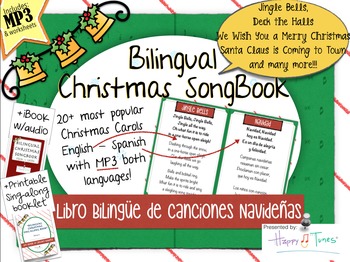 Preview of Bilingual Christmas Songbook MP3 Canciones Navidad Vocabulary Spanish Fun Songs