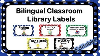 Preview of Bilingual Classroom Library Labels (Editable)