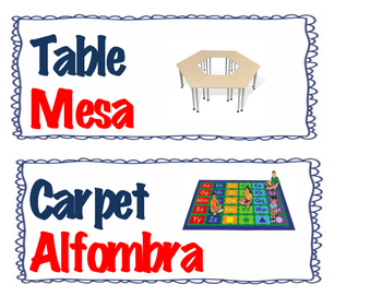 Preview of Bilingual Classroom labels (English&Spanish)
