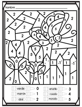 Bilingual Color by the Code Worksheets - Numbers in English & Spanish