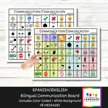 Preview of Bilingual Spanish + English Communication Board-48, Aided-Language, AAC, Speech