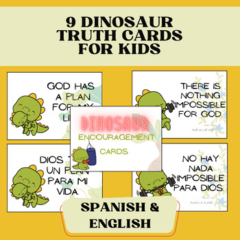 Preview of Motivational Dinosaur Biblical Encouragement Cards/Notes, Spanish/English