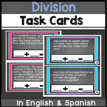 Preview of Bilingual Division Task Cards in English & Spanish
