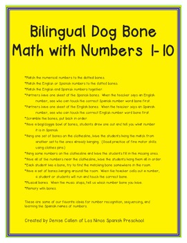 Preview of Bilingual Dog Bone Math Activities