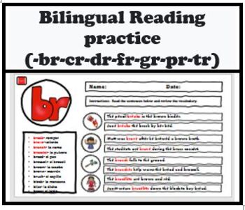 Preview of Bilingual/ ESL practice: -br-cr-dr-fr-gr-pr-tr phonics practice