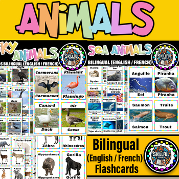 Preview of Bilingual (English / French ) Animals of the Land, Sea & Sky Flashcards