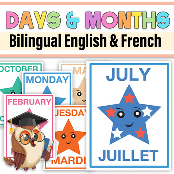 Preview of Bilingual English / French Days and Months Flash Cards For Kindergarten