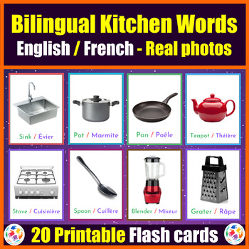 FRENCH Kitchen Utensils and Cooking Vocabulary Printable Montessori  Flashcards Les Ustensiles La Cuisine Digital Download PDF 