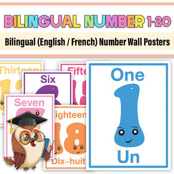 Preview of Bilingual English & French Number Flashcards 1 - 20  for September, Pre-K and K