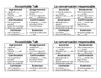 Preview of Bilingual (English/Spanish) Accountable Talk Cards