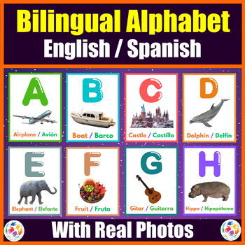 Bilingual English / Spanish Alphabet letters Flashcards for Prek & K ...