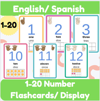 Preview of Bilingual English & Spanish Number Flashcards/ Display 1-20