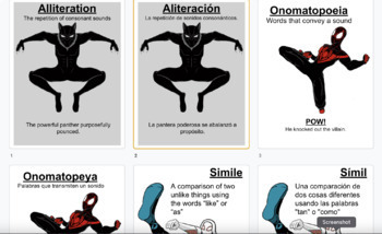 Preview of Bilingual English/Spanish Superhero Figurative Language Posters 