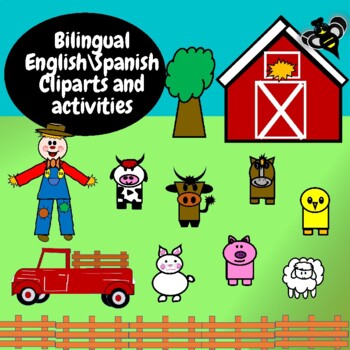 Preview of Bilingual English/Spanish activities and clipart. One day in the Farm