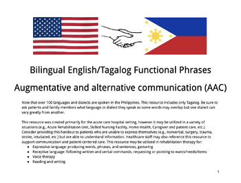 Preview of Bilingual English/Tagalog- Functional Hospital AAC (list version-15 font)