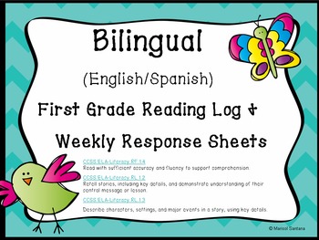Preview of Bilingual (English and Spanish) Weekly Reading Log for K and First Grade
