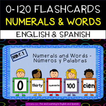Preview of English (Spanish included FREE) - Number Flashcards - 0-120 - Numerals and Words