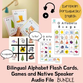 Preview of *BUNDLE* European Portuguese Alphabet/ First Words Flashcards, Audio and Games