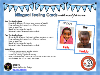 Preview of Bilingual Feelings Cards Set -FREE Version