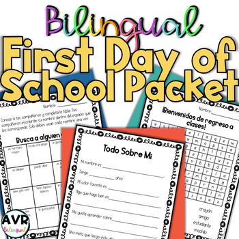 Preview of Bilingual First Day of School Activity Packet Actividades Primer Día de Clases