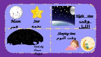 Preview of Bilingual Flashcards_ Daytime and Night-time (Arabic/English) Labels