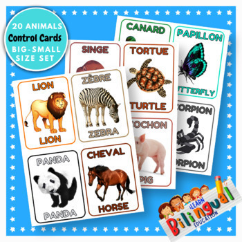 Preview of Bilingual French English Animals Three-Part Cards Printable Montessori Materials