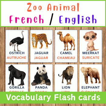 Preview of Bilingual (French/English) Flashcards for Zoo Animal  Vocabulary