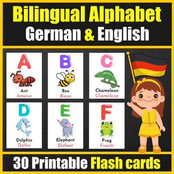 Preview of Bilingual ( German & English ) Alphabet Letters Flash cards - Dual Language