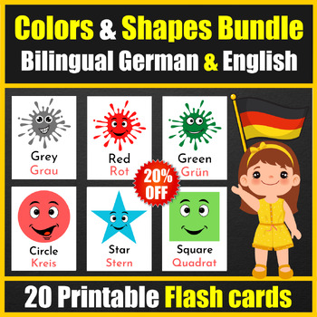 Preview of Bilingual ( German / English ) Colors & Shapes Flashcards Bundle - Dual Language