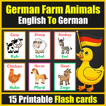 Preview of Bilingual ( German / English ) Farm Animals Flash cards - Dual Language