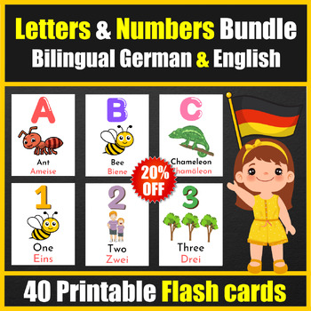 Preview of Bilingual ( German / English ) Letters & Numbers Flash cards - Dual Language