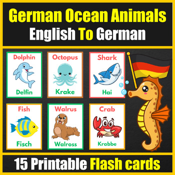 Preview of Bilingual ( German / English ) Ocean Animals Flash cards - Dual Language