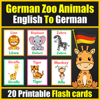 Preview of Bilingual ( German / English ) Zoo Animals Flash cards - Dual Language